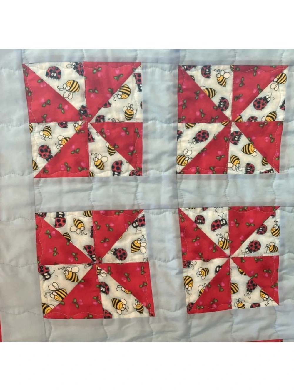 Handmade Ladybug Bee Pinwheel Baby Quilt